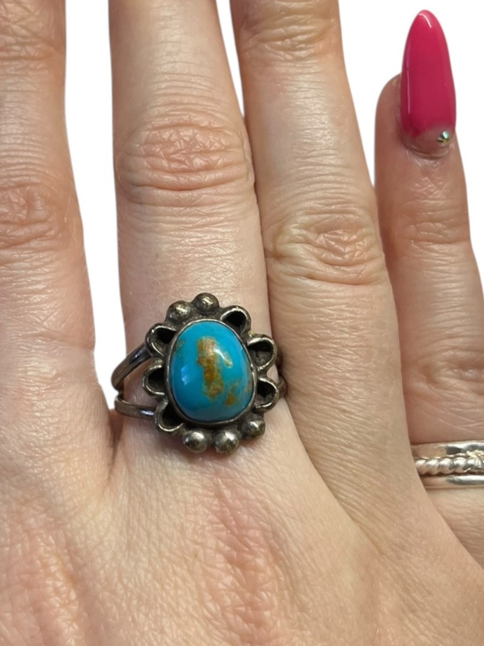 Vintage Estate Southwestern Turquoise Sterling Silver Ring Size 11